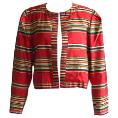 Vintage Yves Saint Laurent 1990s Silk Jacket in Red, Green, Blue and Yellow Stripe