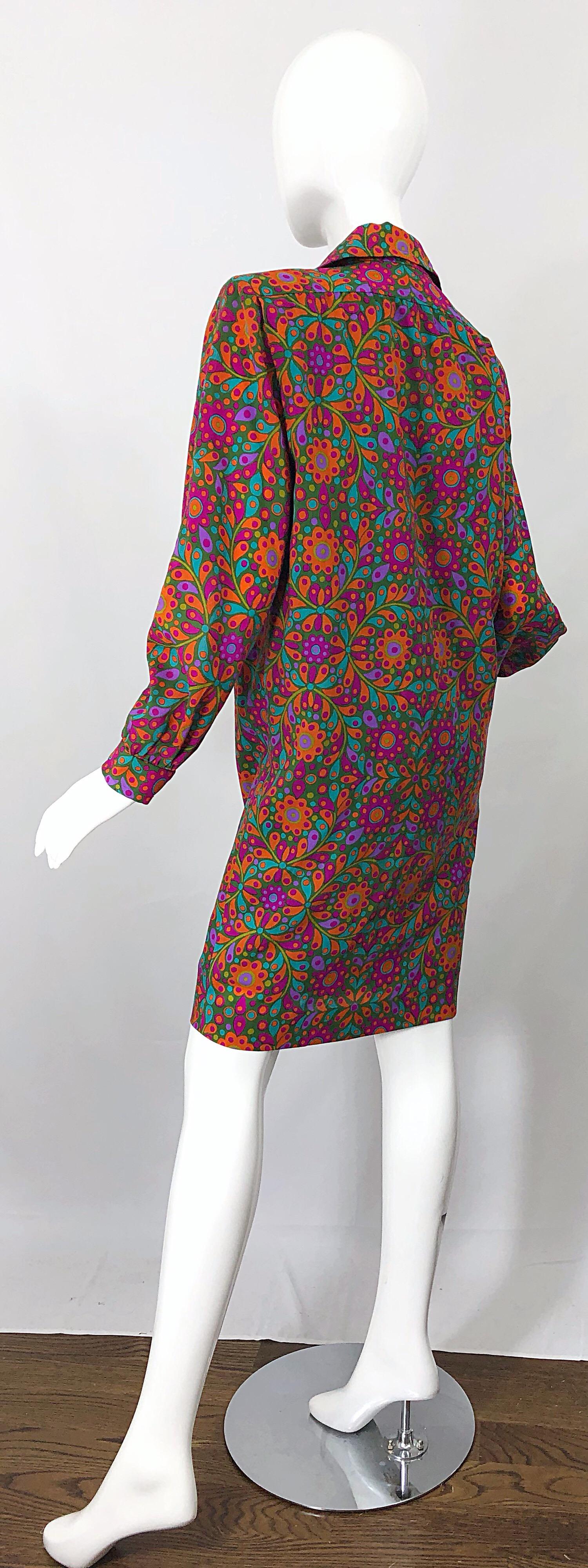 Yves Saint Laurent 1990s Wool Challis Flower Print Vintage 90s Smock Dress For Sale 7