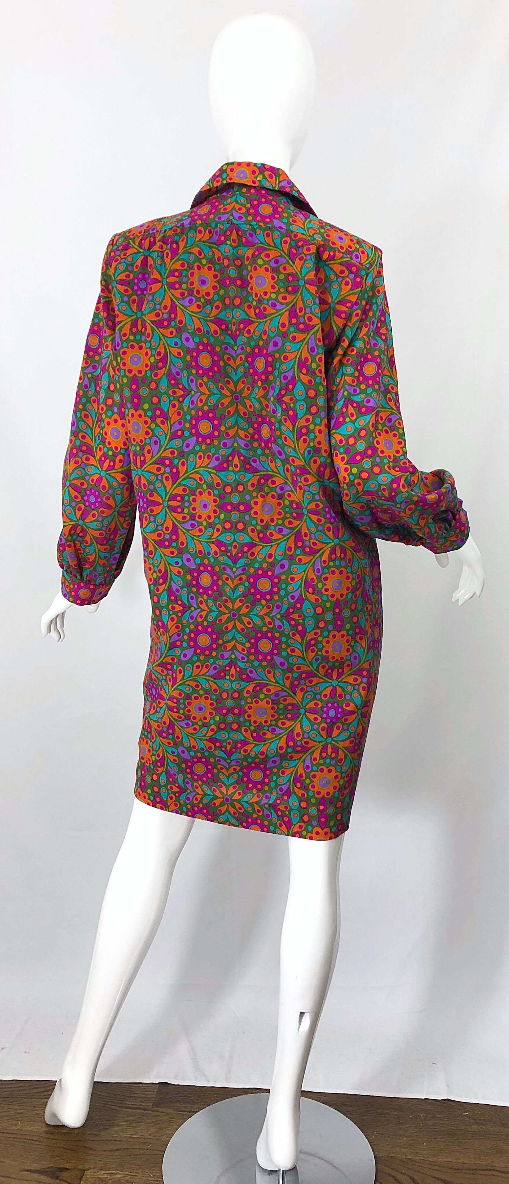Yves Saint Laurent 1990s Wool Challis Flower Print Vintage 90s Smock Dress In Excellent Condition For Sale In San Diego, CA