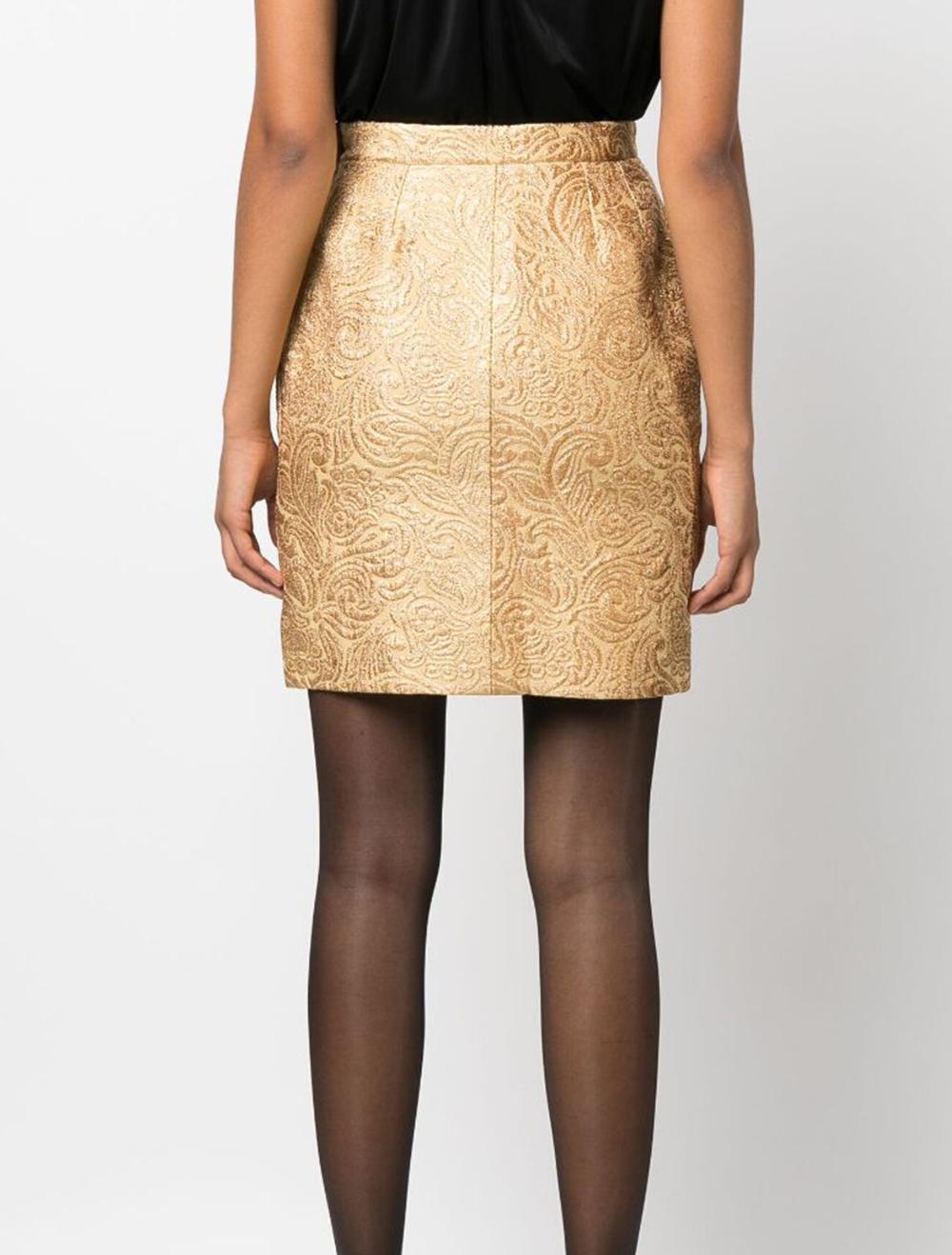 Women's Yves Saint Laurent 1991 Gold Tone Jacquard Mini Skirt YSL  For Sale
