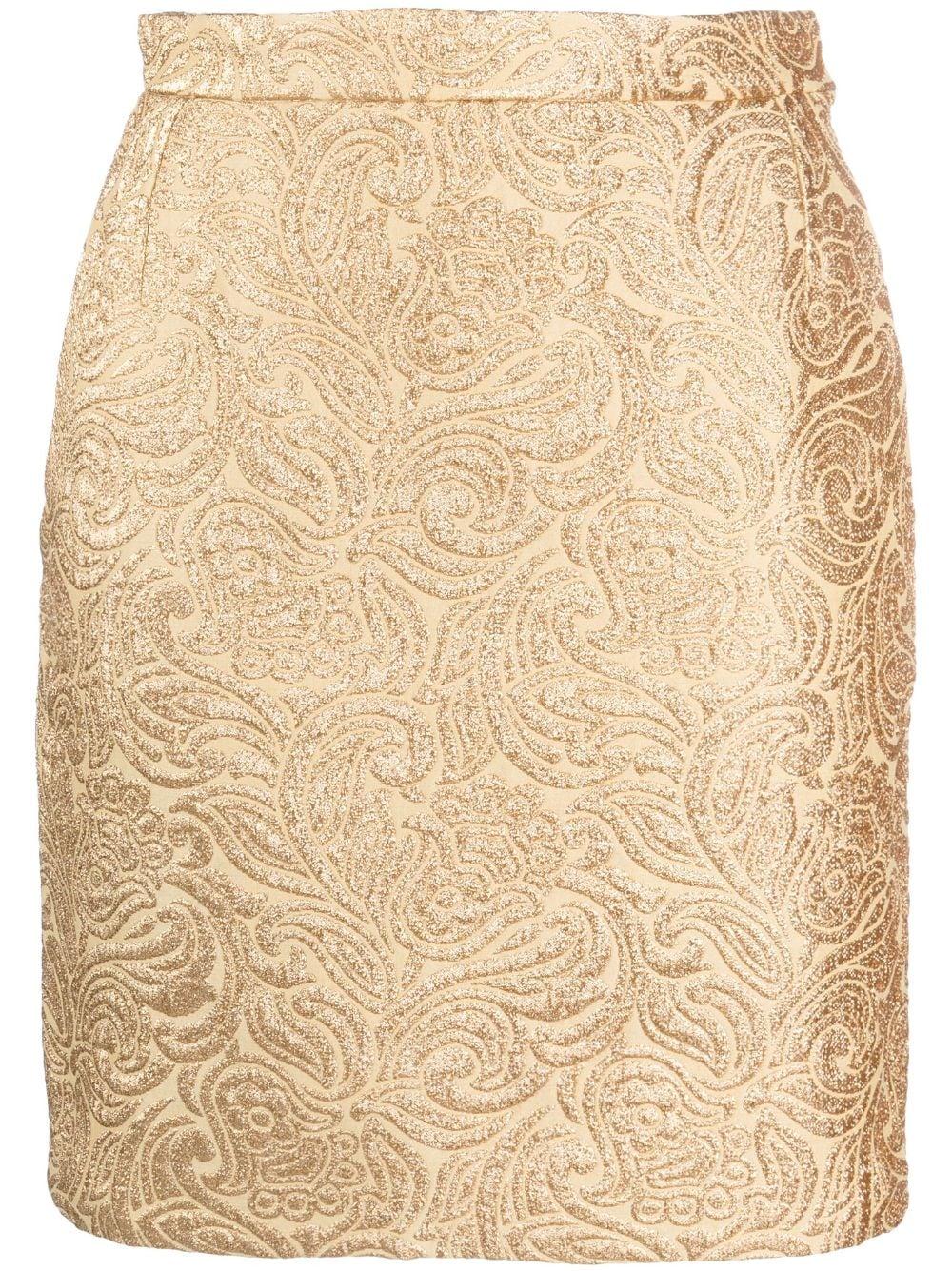 Yves Saint Laurent 1991 Gold Tone Jacquard Mini Skirt YSL  For Sale 3