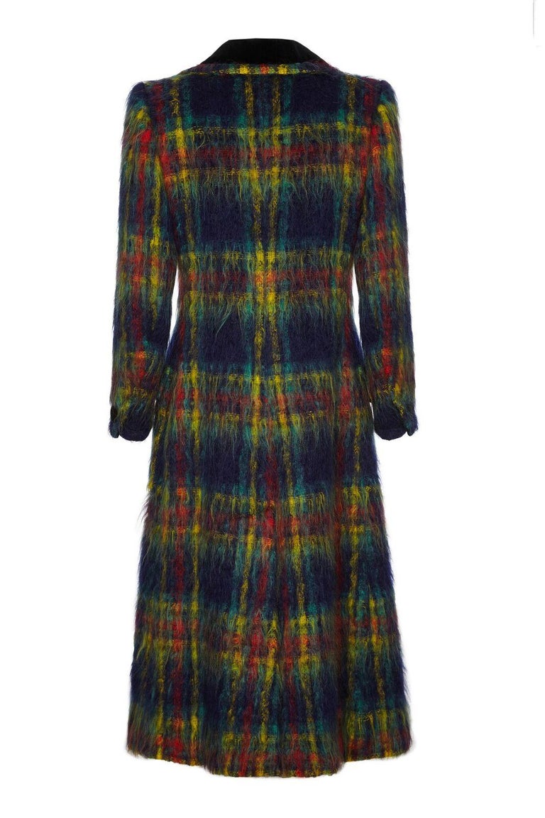 Yves Saint Laurent 1997 Rare Tartan Mohair Coat with Velvet Collar and Trim at 1stDibs