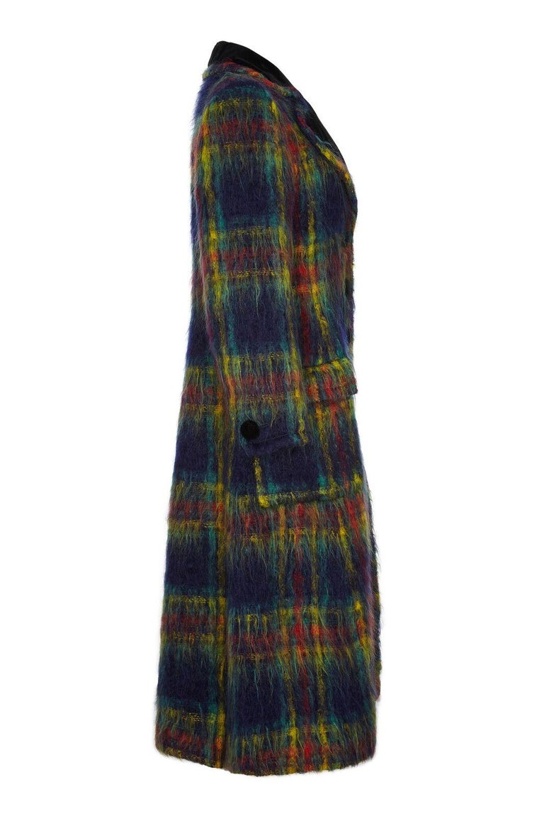 Yves Saint Laurent 1997 Rare Tartan Mohair Coat with Velvet Collar and Trim at 1stDibs