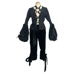 Yves Saint Laurent 2002 FW Pirate Tie Blouse and Black Velvet Crop Pants