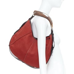 YVES SAINT LAURENT 2002 Tom Ford Runway Mombasa horn canvas hobo shoulder bag