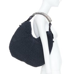 YVES SAINT LAURENT 2002 Vintage Mombasa black raffia silver horn shoulder bag