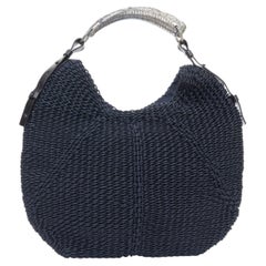 YVES SAINT LAURENT 2002 Vintage Mombasa black raffia silver horn shoulder bag