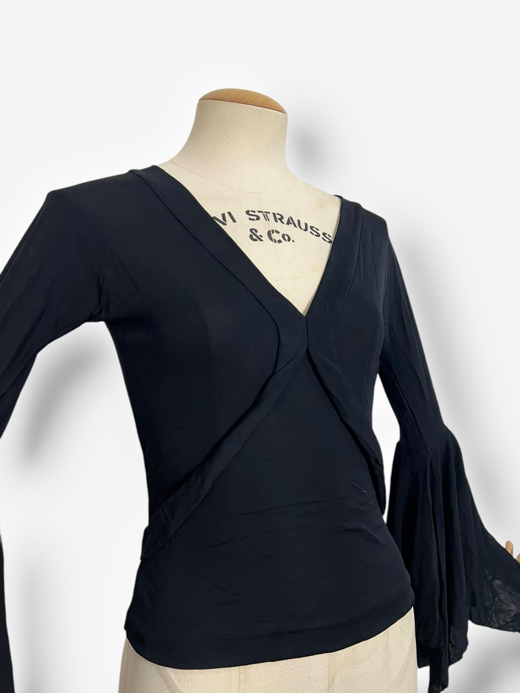 Black Yves Saint Laurent, 2003, Tom Ford Era Bell Sleeve Top For Sale