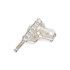 Yves Saint Laurent 2005s Broche Pins YSL Silver Metal Crystal Gun Brooch Pin