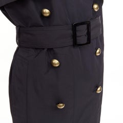 YVES SAINT LAURENT 2006 black nylon ruffle bronze button trench coat FR34 XS