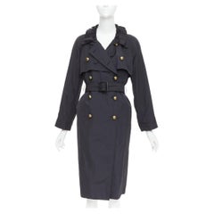 YVES SAINT LAURENT 2006 black nylon ruffle bronze button trench coat FR34 XS