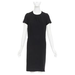 YVES SAINT LAURENT 2007 black 1wool frayed seam ruched neck shift dress FR34 XS
