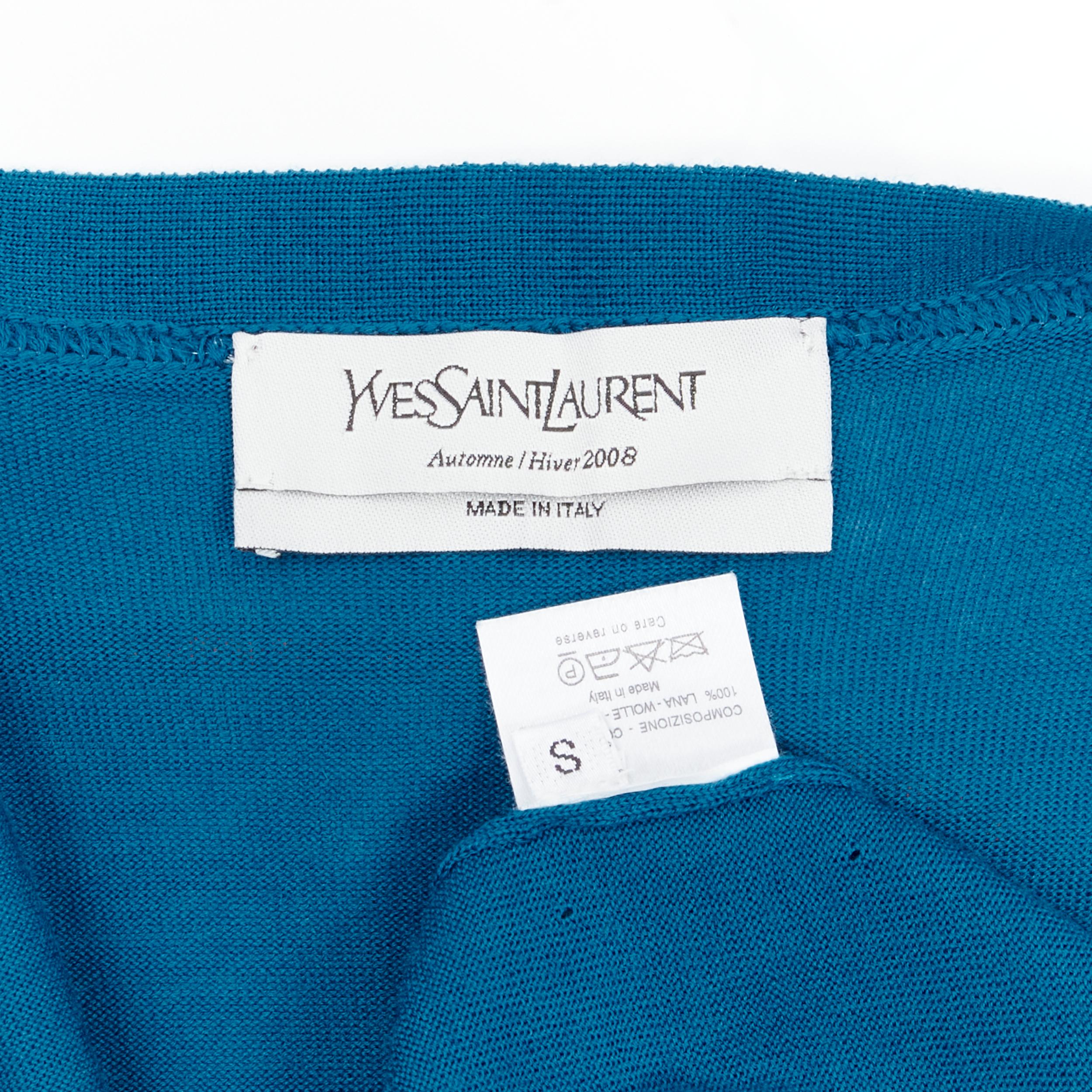 YVES SAINT LAURENT 2008 100% wool peacock blue dup pocket long length cardigan S 3
