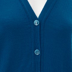 YVES SAINT LAURENT 2008 100% wool peacock blue dup pocket long length cardigan S