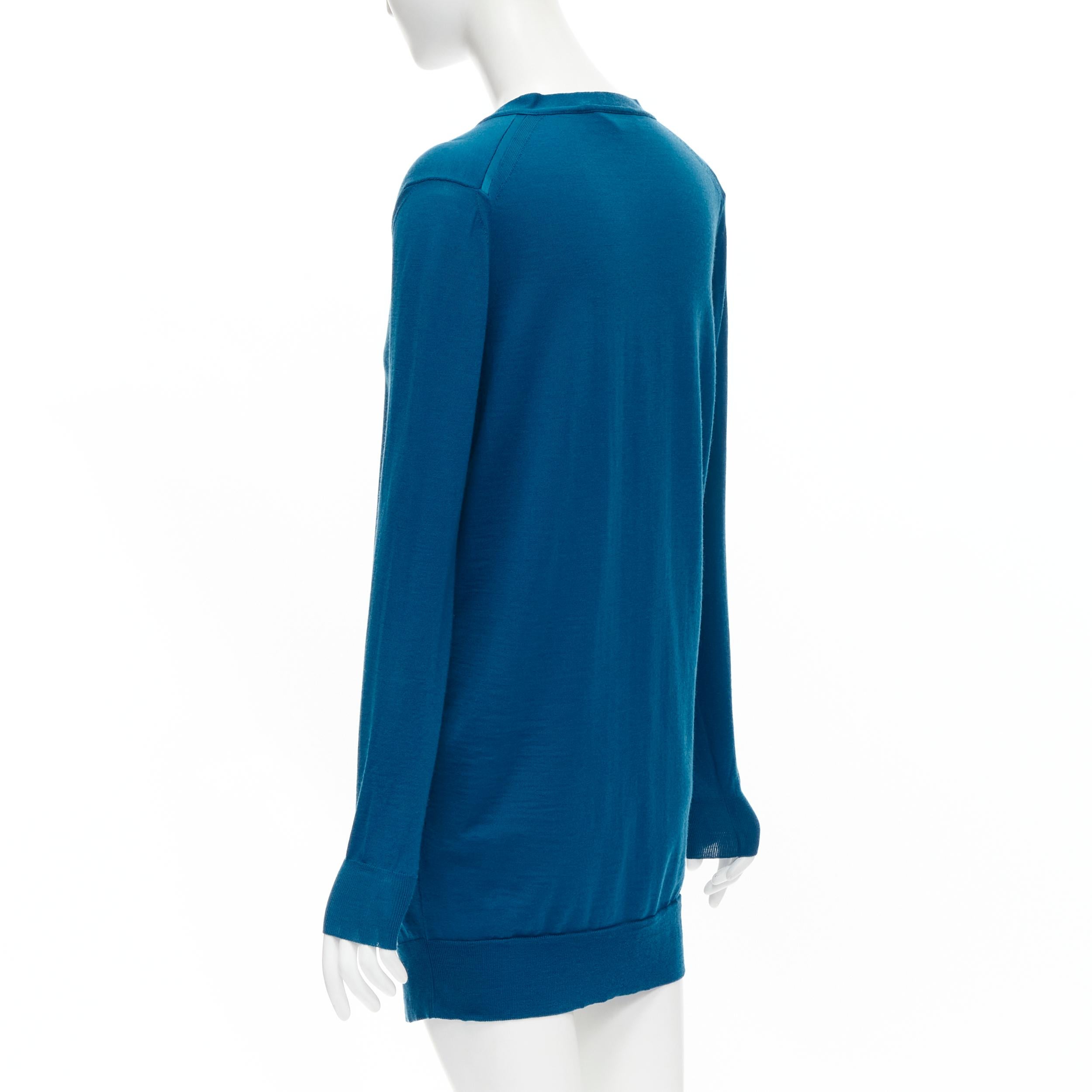 Women's YVES SAINT LAURENT 2008 100% wool peacock blue dup pocket long length cardigan S