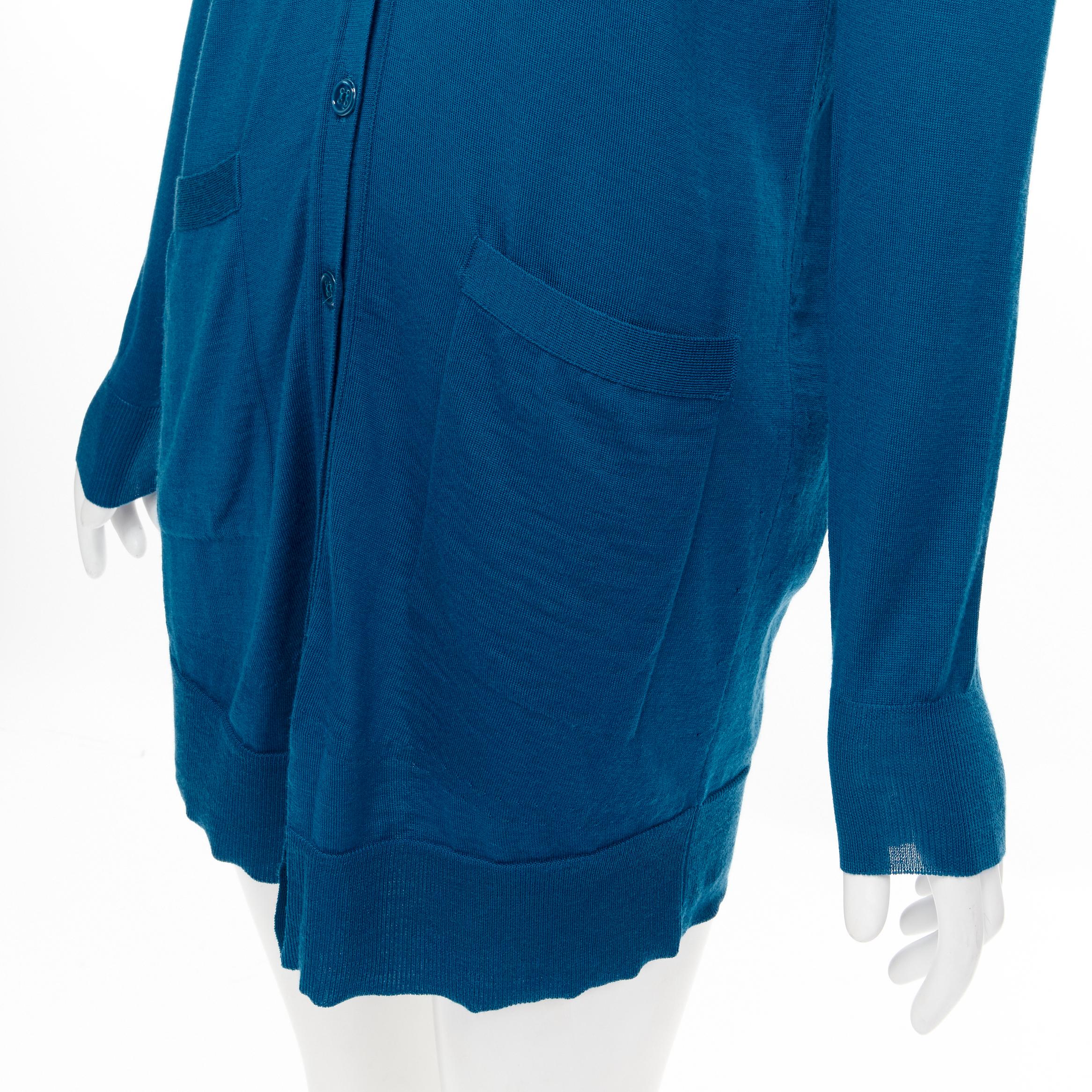 YVES SAINT LAURENT 2008 100% wool peacock blue dup pocket long length cardigan S 2