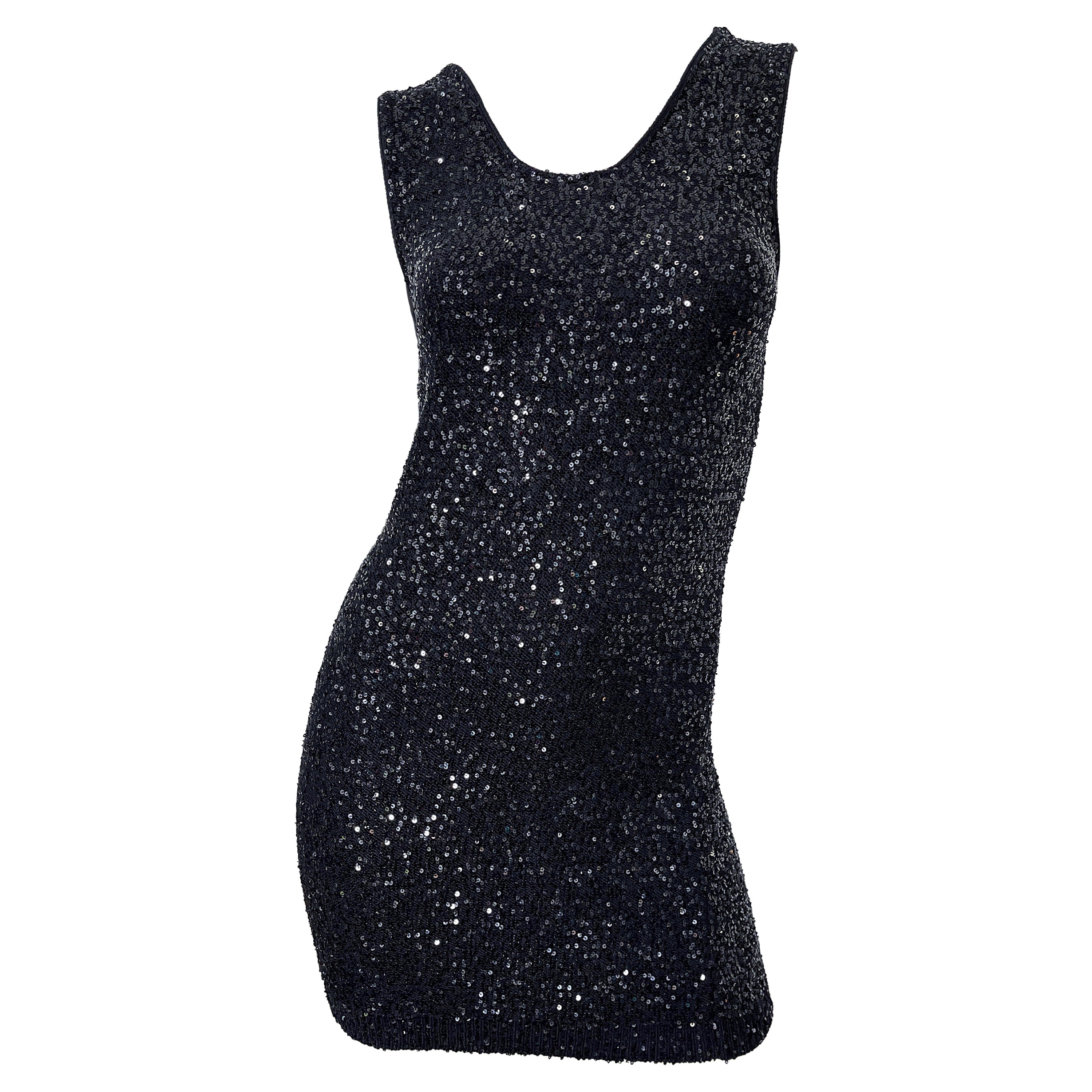 Yves Saint Laurent 2008 Schwarzes YSL-Minikleid mit tiefem Rückenausschnitt und Paillettenbesatz