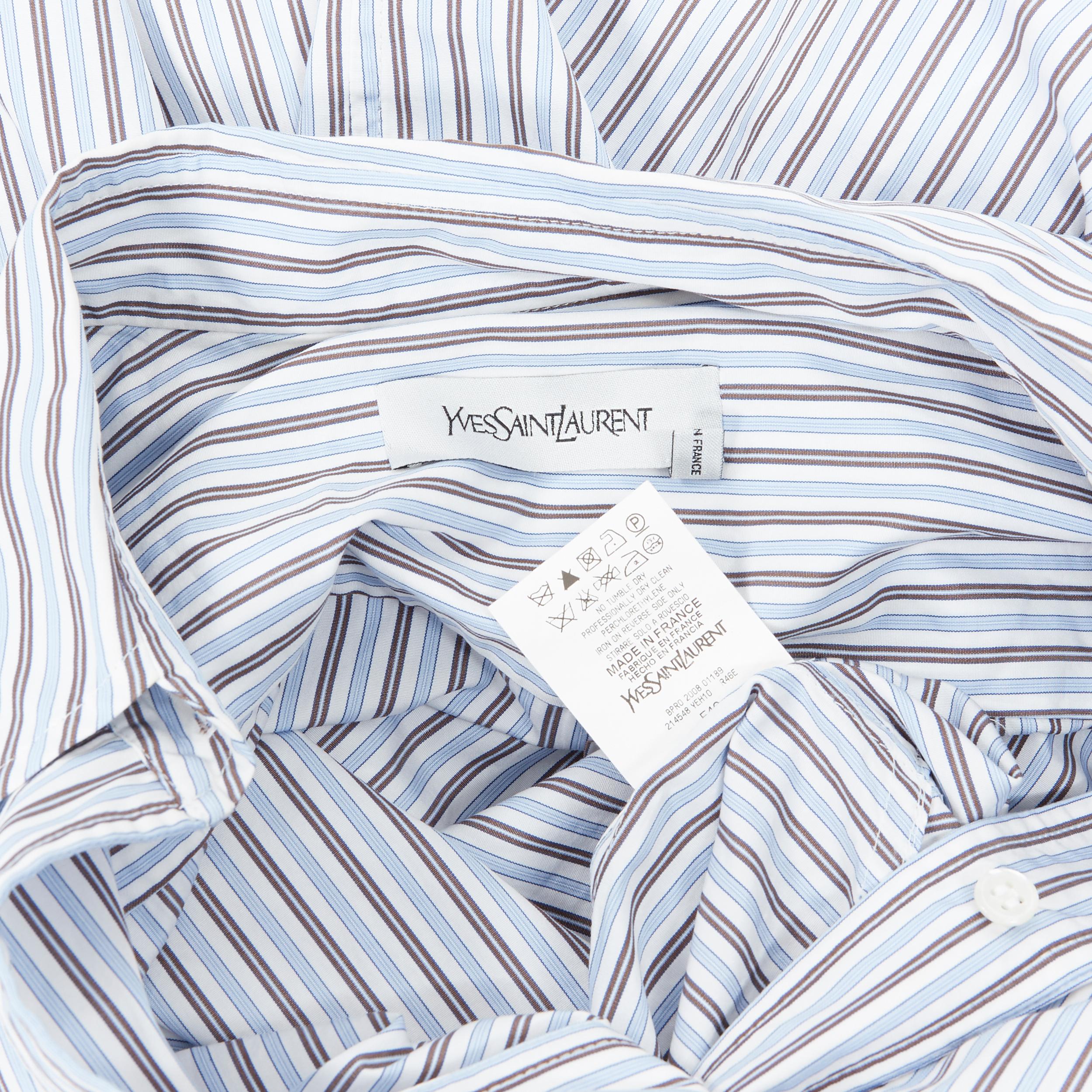 YVES SAINT LAURENT 2008 blue white striped gathered waist shirt dress FR40 5