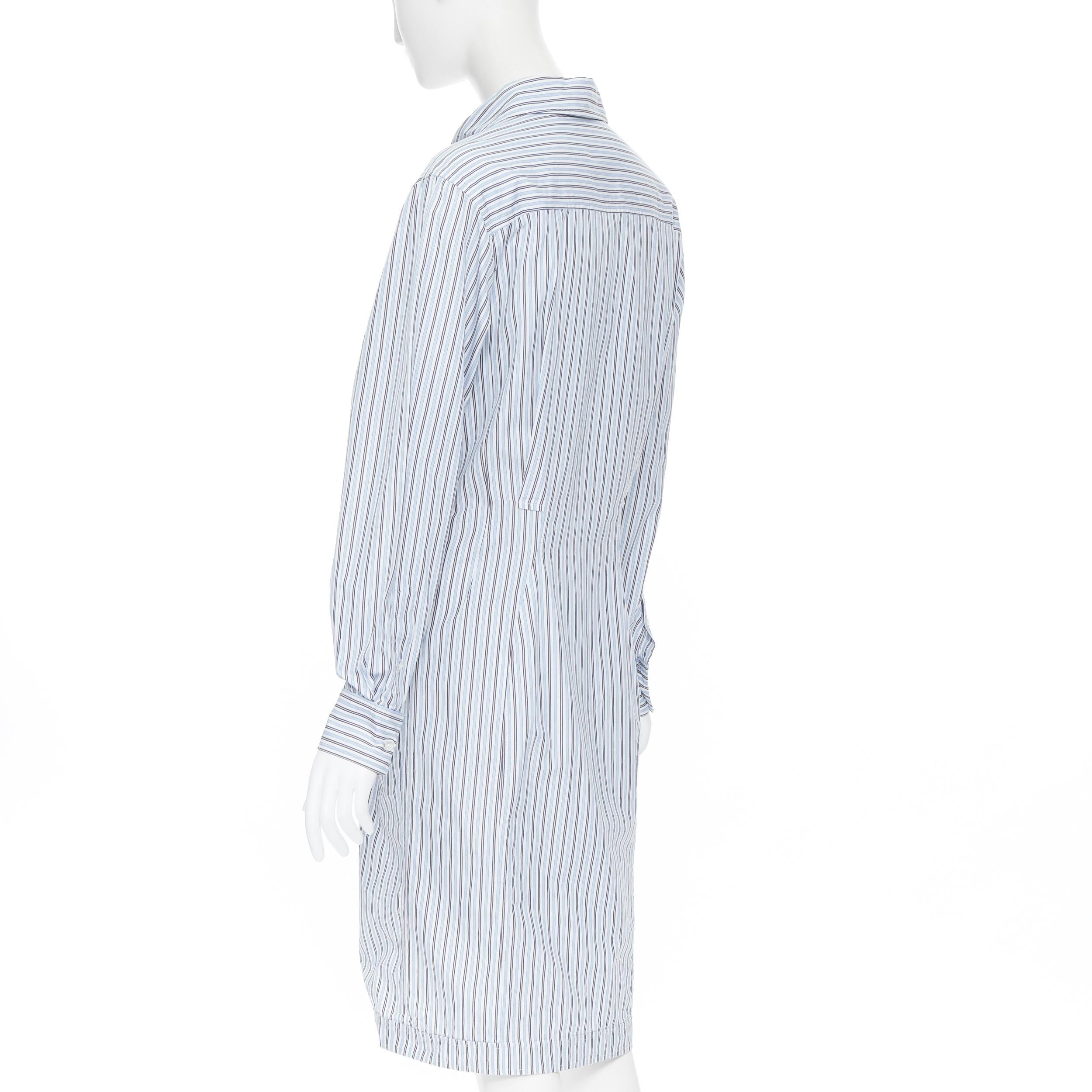 YVES SAINT LAURENT 2008 blue white striped gathered waist shirt dress FR40 2
