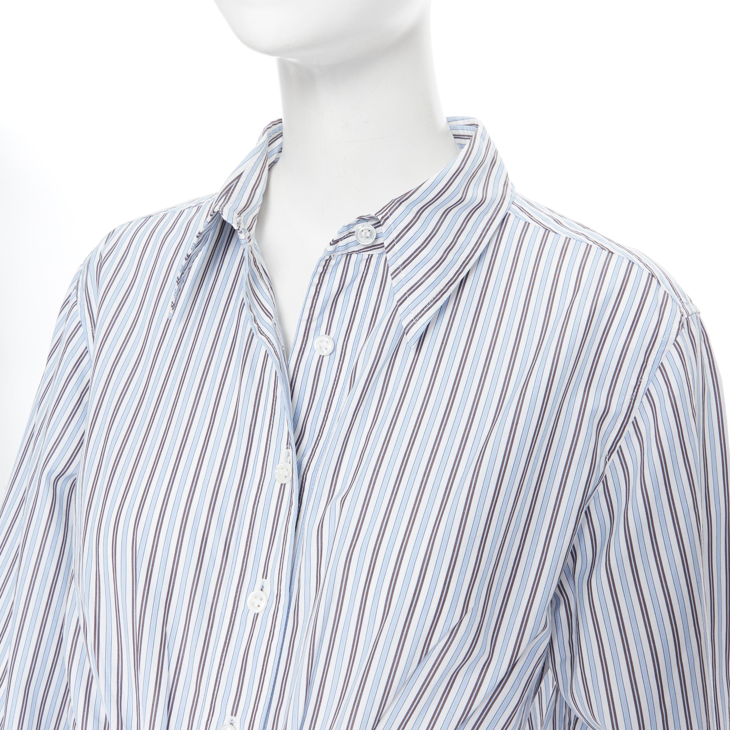 YVES SAINT LAURENT 2008 blue white striped gathered waist shirt dress FR40 3