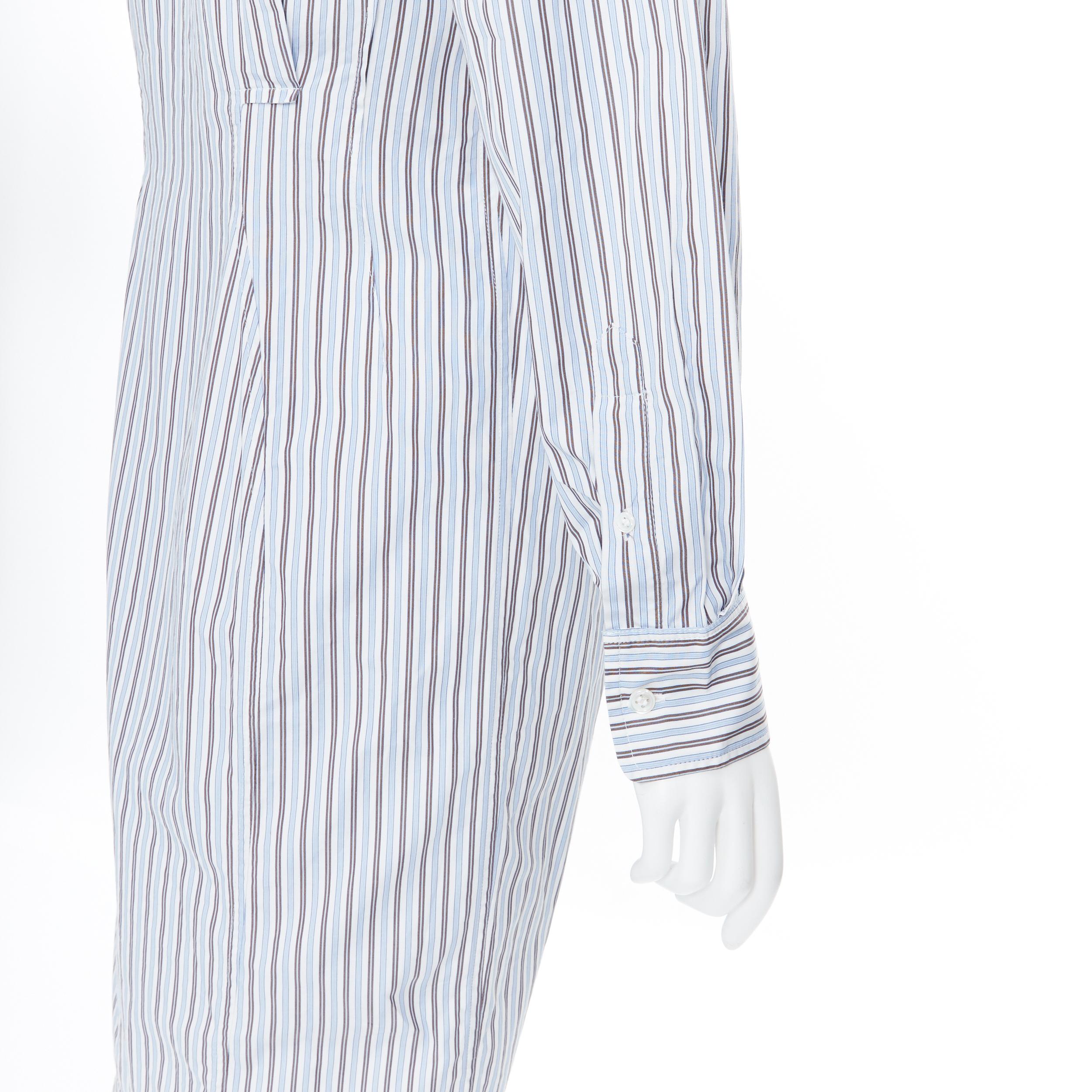 YVES SAINT LAURENT 2008 blue white striped gathered waist shirt dress FR40 4