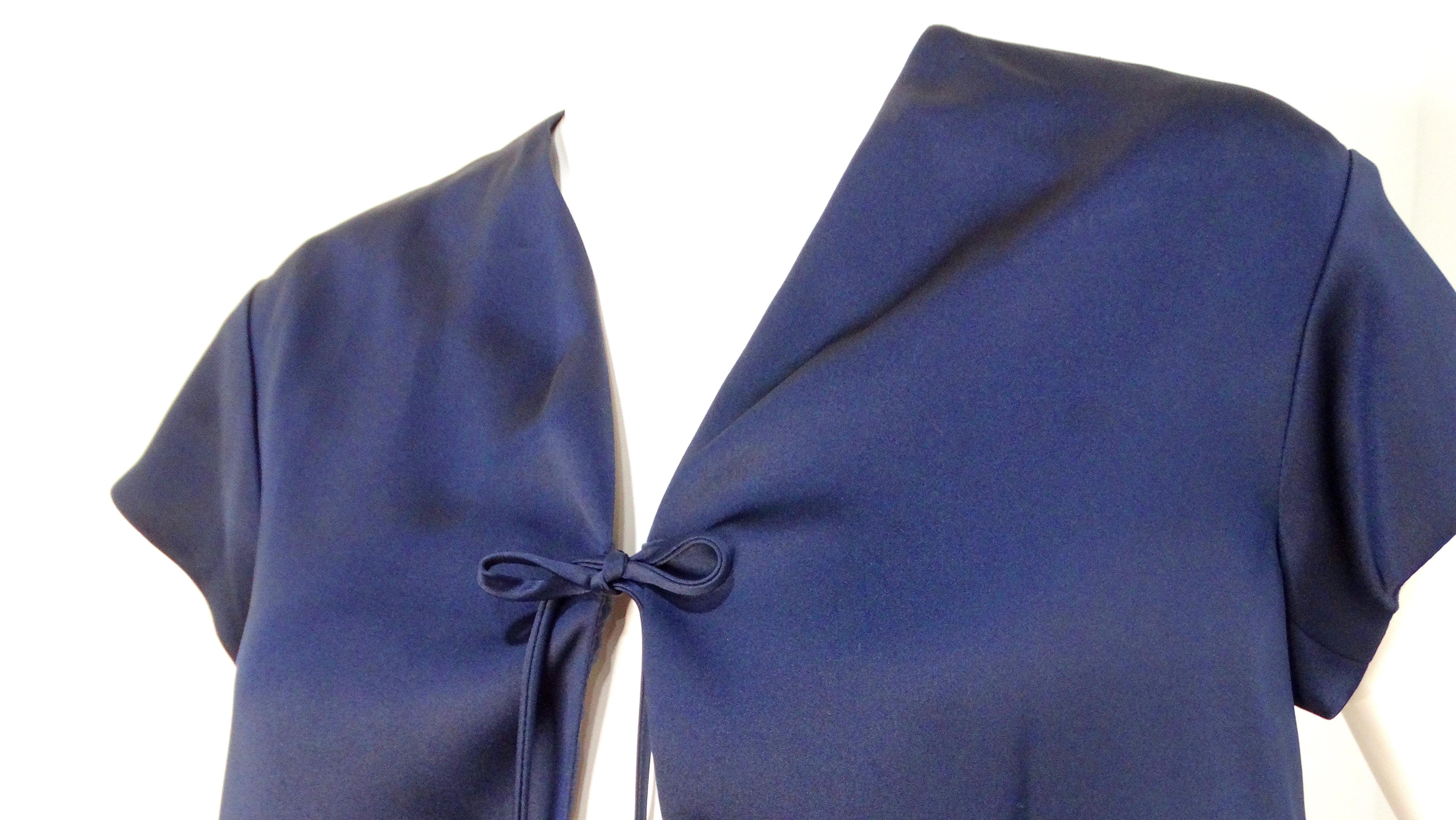 Black Yves Saint Laurent 2008 Navy Silk Tie Cropped Blouse For Sale