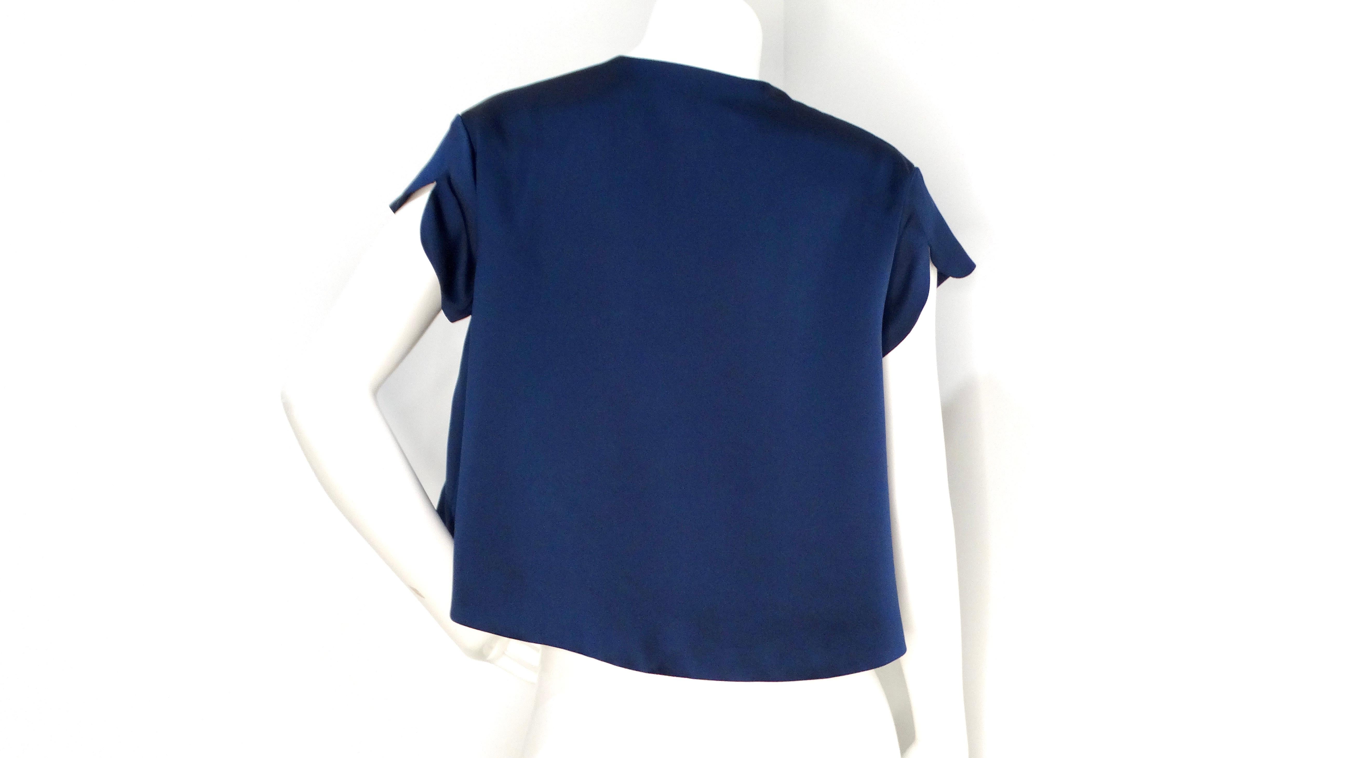 Women's Yves Saint Laurent 2008 Navy Silk Tie Cropped Blouse For Sale