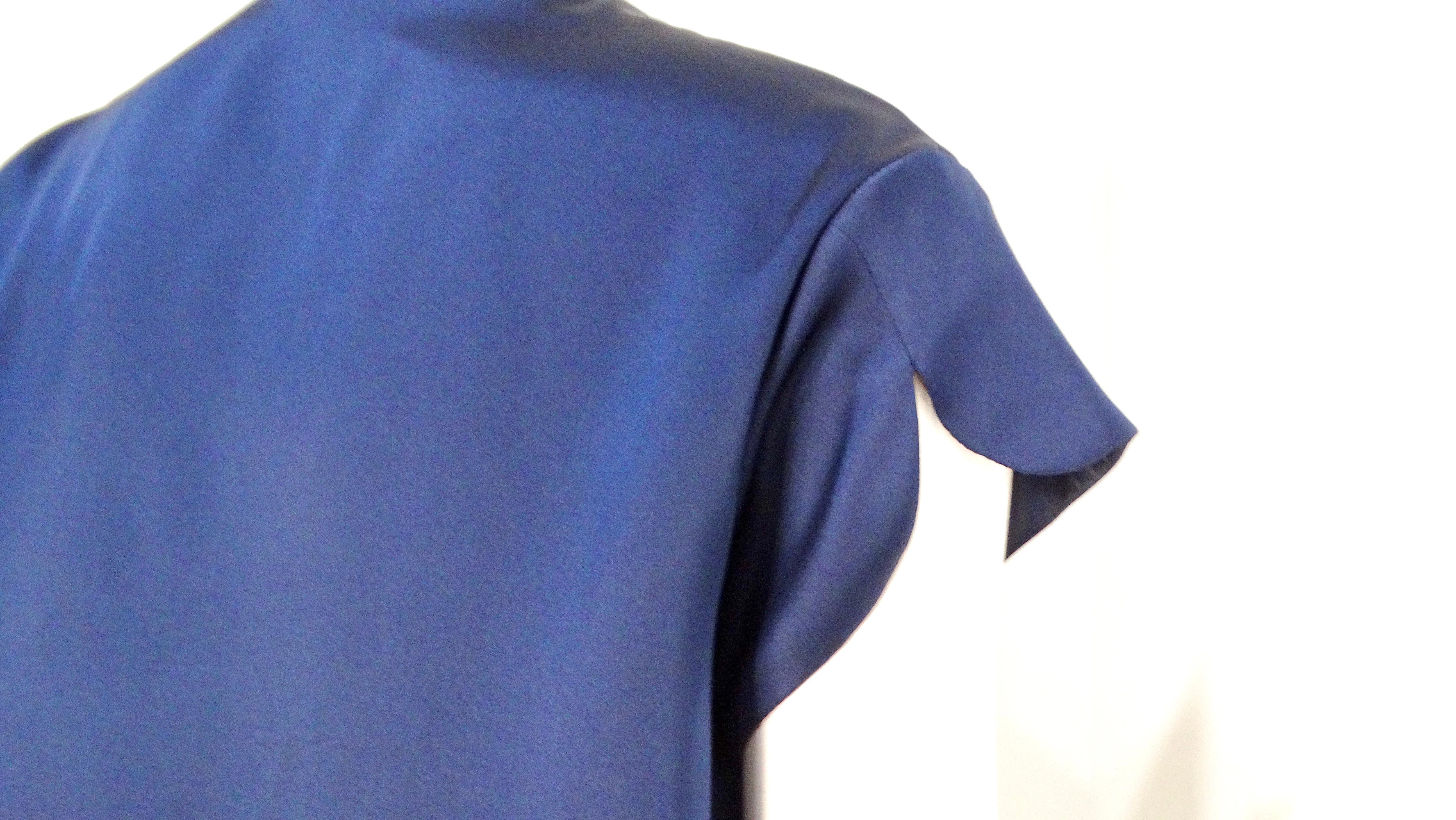 Yves Saint Laurent 2008 Navy Silk Tie Cropped Blouse For Sale 1