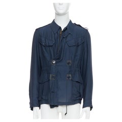 YVES SAINT LAURENT 2008 Vintage dark blue silk anorak field jacket FR48 M