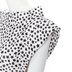 YVES SAINT LAURENT 2008 white black star print asymmetric sleeve top FR34 XS