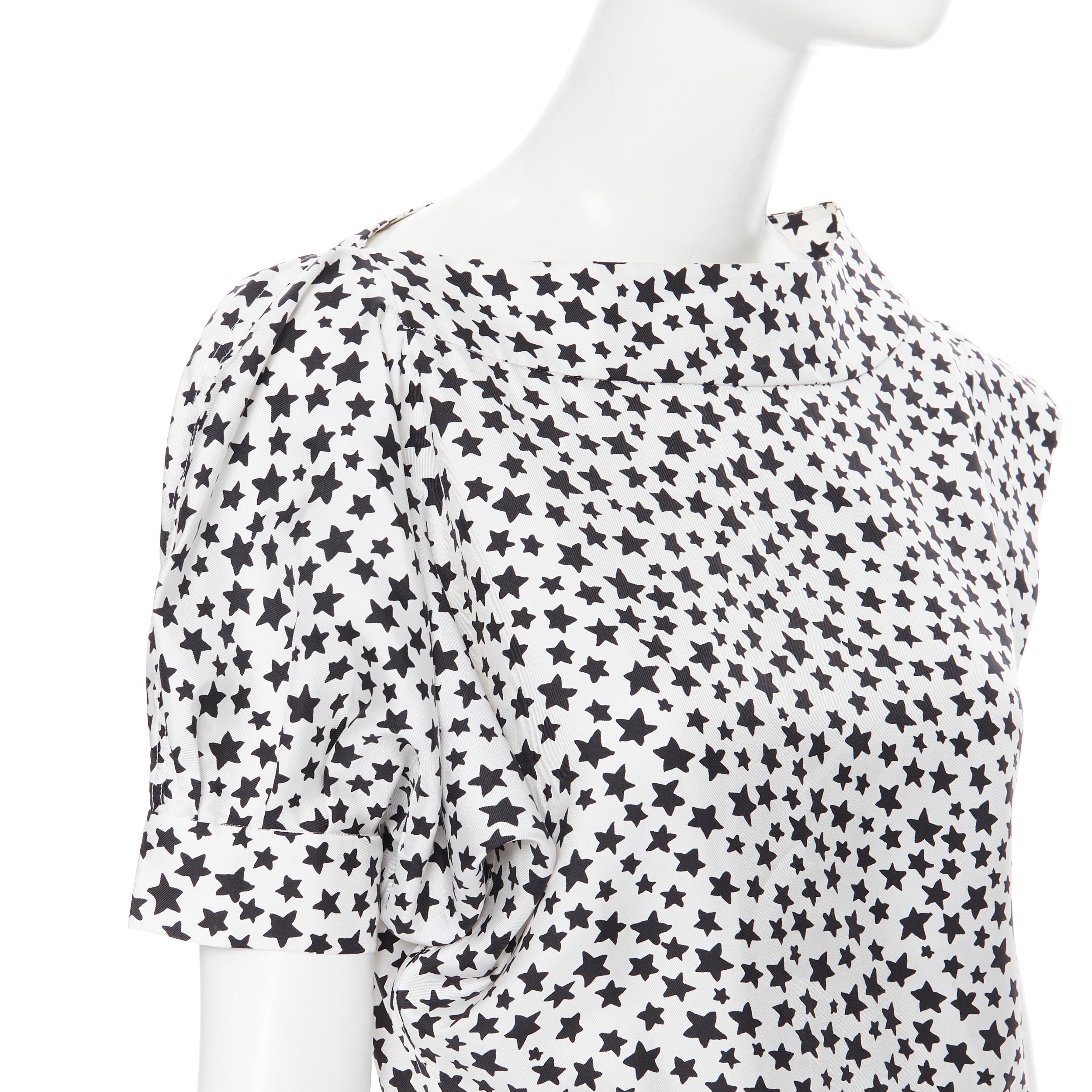 YVES SAINT LAURENT 2008 white black star print asymmetric sleeve top FR34 XS 1