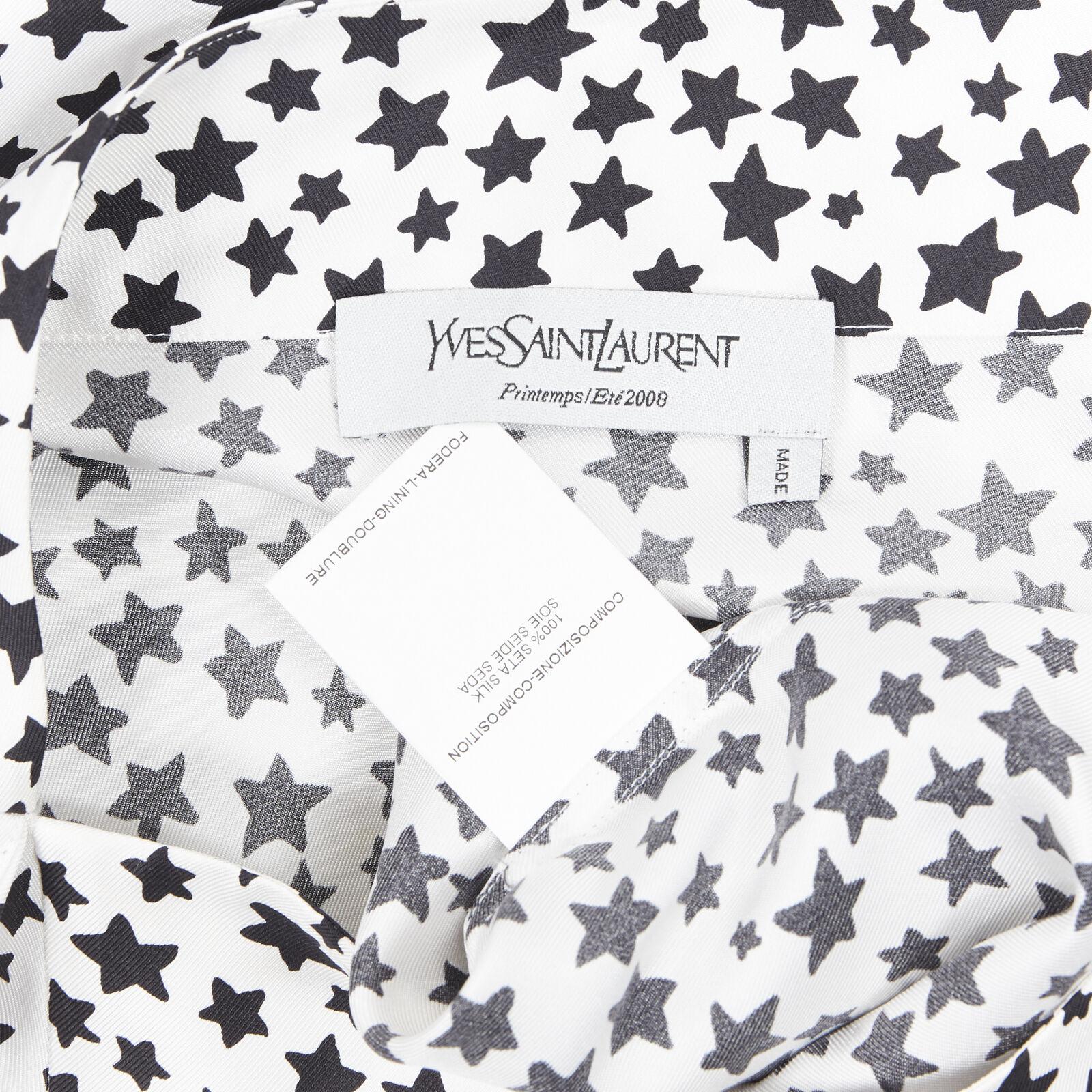 YVES SAINT LAURENT 2008 white black star print asymmetric sleeve top FR34 XS 5
