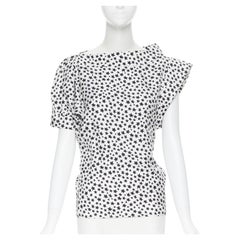 Yves Saint Laurent 2008 top bianco nero con stampa a stelle e maniche asimmetriche FR34 XS