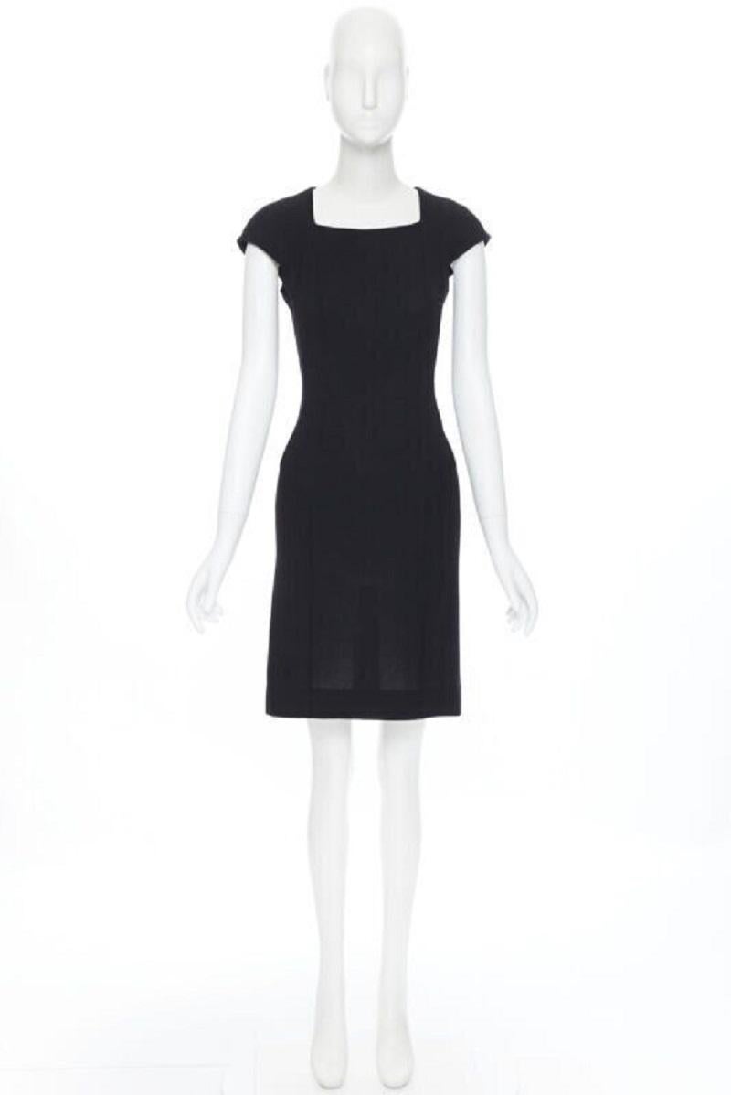 YVES SAINT LAURENT 2009 black wool square neck cap sleeve sheath dress FR36 For Sale 6