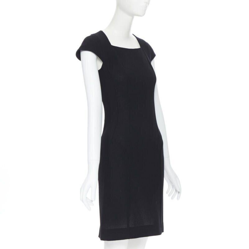 Black YVES SAINT LAURENT 2009 black wool square neck cap sleeve sheath dress FR36 For Sale