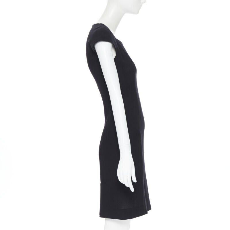 Women's YVES SAINT LAURENT 2009 black wool square neck cap sleeve sheath dress FR36 For Sale