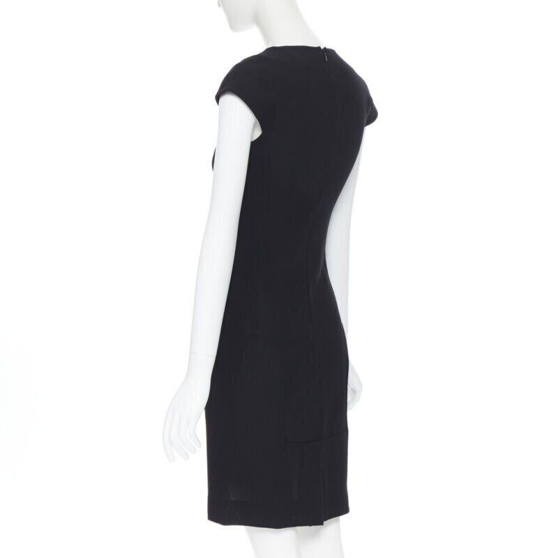 YVES SAINT LAURENT 2009 black wool square neck cap sleeve sheath dress FR36 For Sale 1