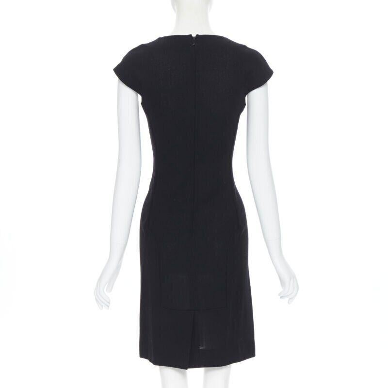YVES SAINT LAURENT 2009 black wool square neck cap sleeve sheath dress FR36 For Sale 2