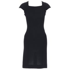 YVES SAINT LAURENT 2009 black wool square neck cap sleeve sheath dress FR36