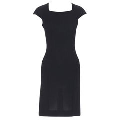 YVES SAINT LAURENT 2009 black wool square neck cap sleeve sheath dress FR36