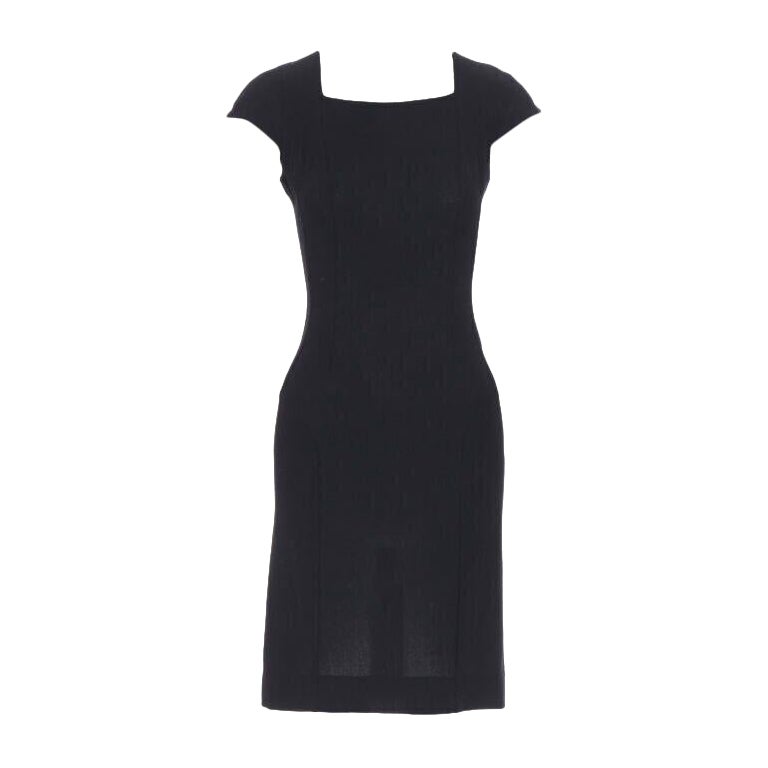 YVES SAINT LAURENT 2009 black wool square neck cap sleeve sheath dress FR36