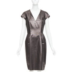YVES SAINT LAURENT 2009 bronze metallic look V neck sheath dress FR40 S