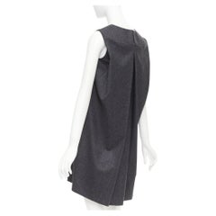 YVES SAINT LAURENT 2009 grey wool metallic sheen back mini dress FR34 XXS
