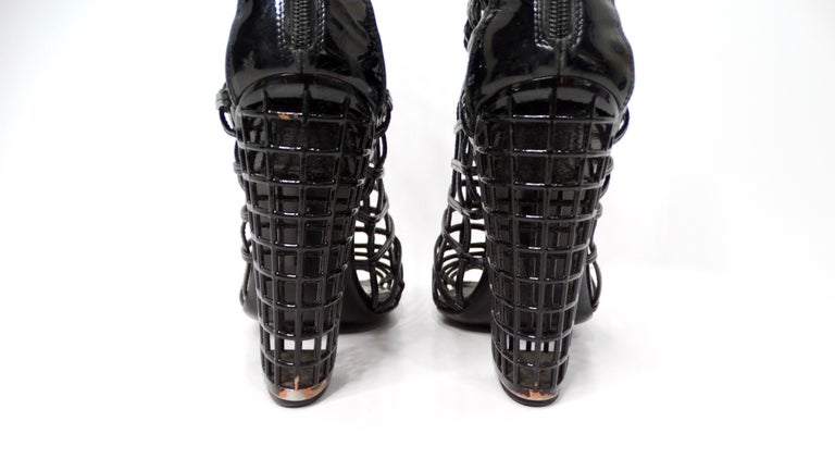 Yves Saint Laurent 2009 Runway Black Patent Leather Cage Boots at