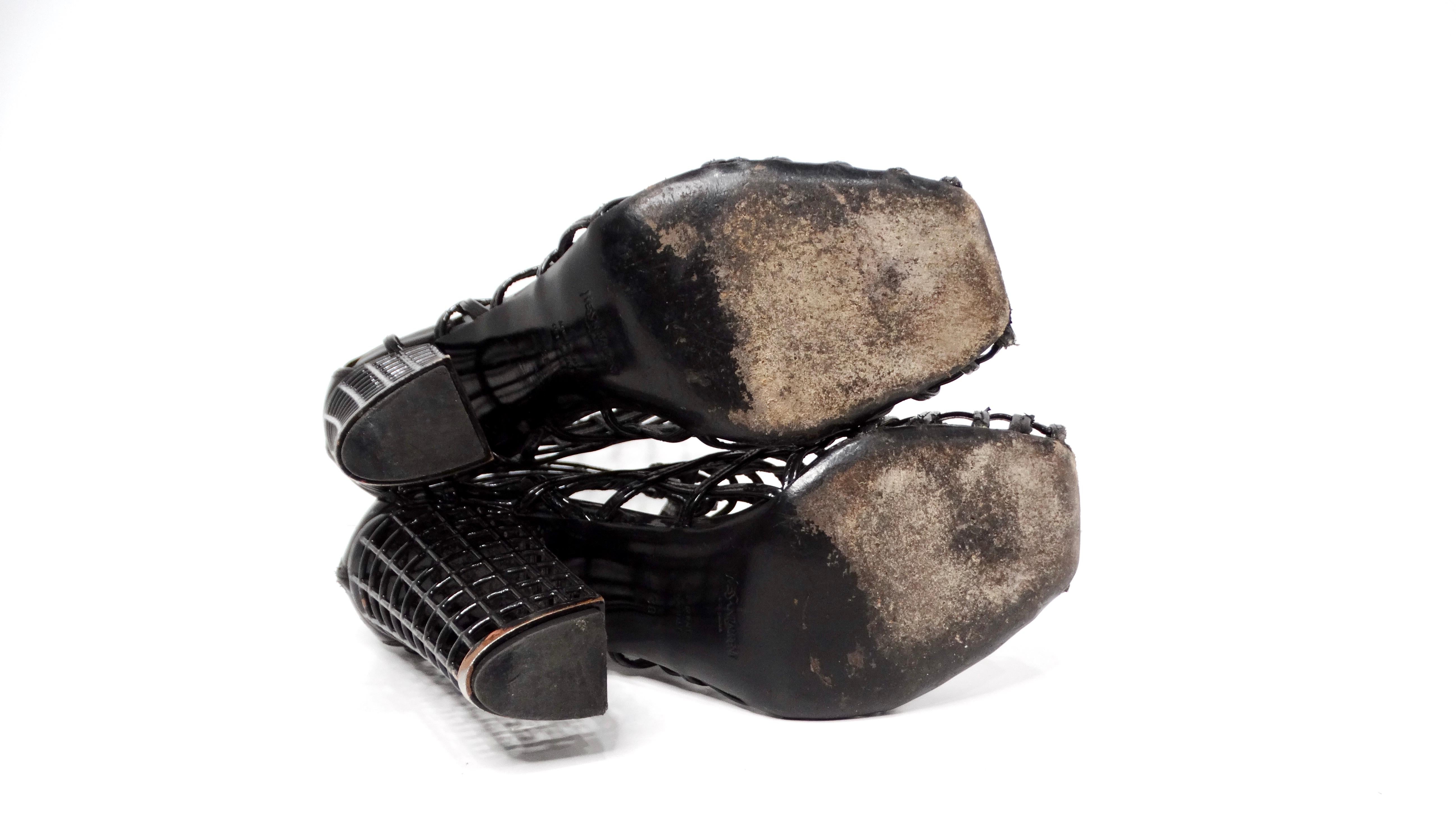 Yves Saint Laurent 2009 Runway Black Patent Leather Cage Boots For Sale 4