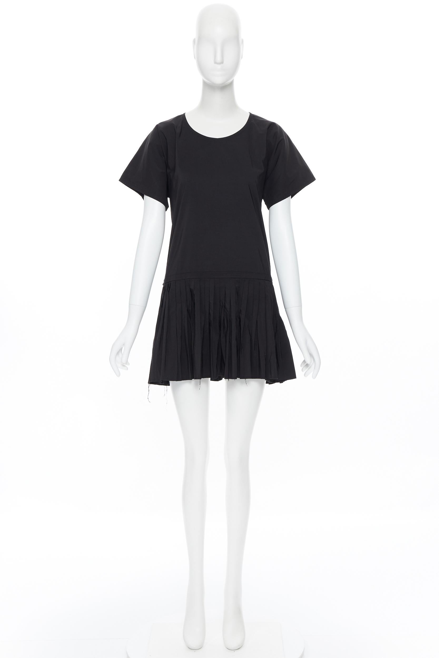 Black YVES SAINT LAURENT 2010 black pleated skirt side slit tunic dress EU39 / 15.5