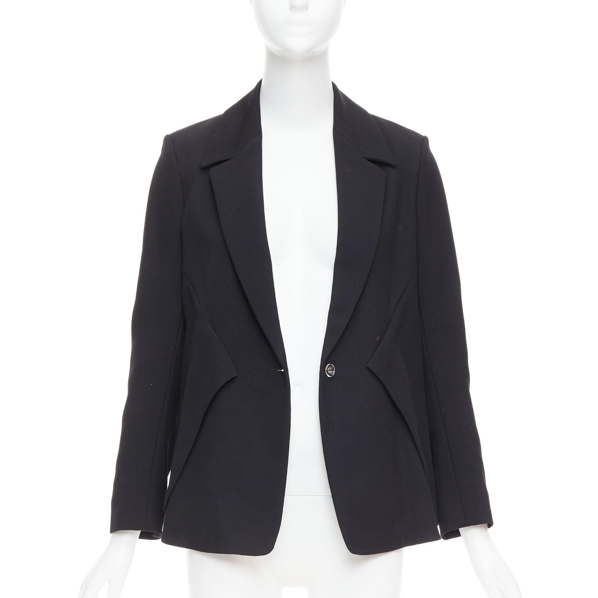 Black YVES SAINT LAURENT 2010 black wool blend deconstructed blazer FR36 S For Sale
