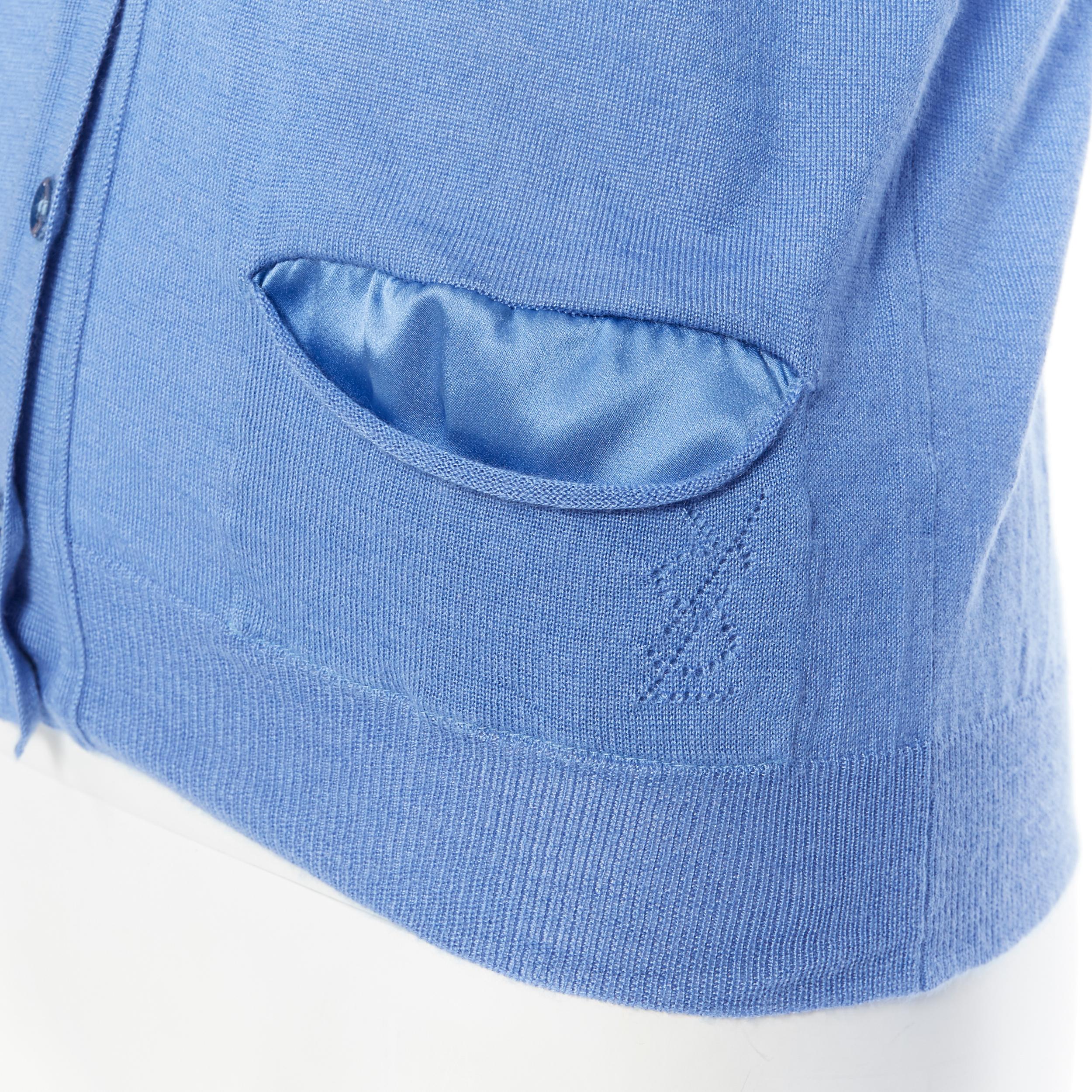 YVES SAINT LAURENT 2010 cashmere silk blue pocket logo knit V-neck cardigan XS 6