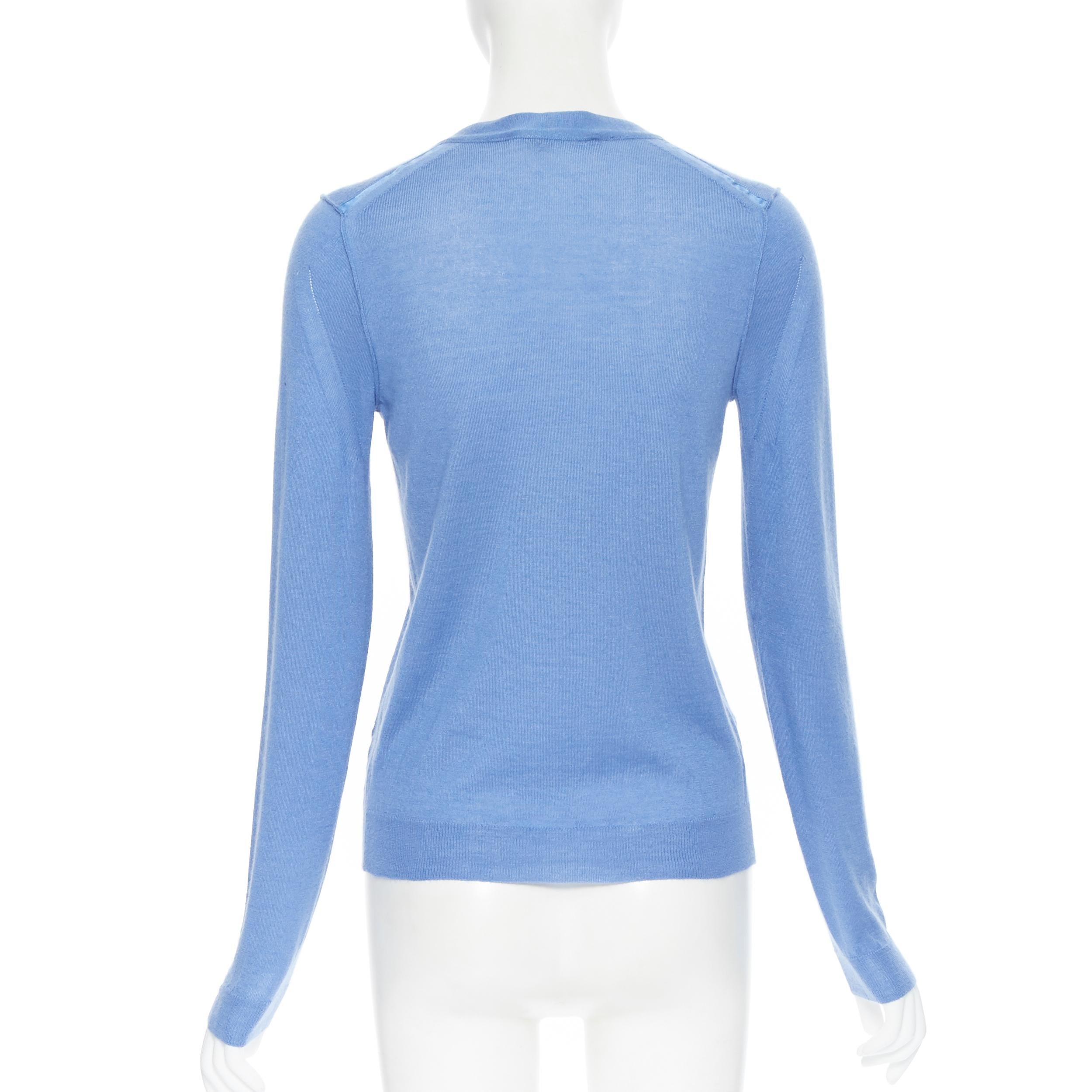 YVES SAINT LAURENT 2010 cashmere silk blue pocket logo knit V-neck cardigan XS 1