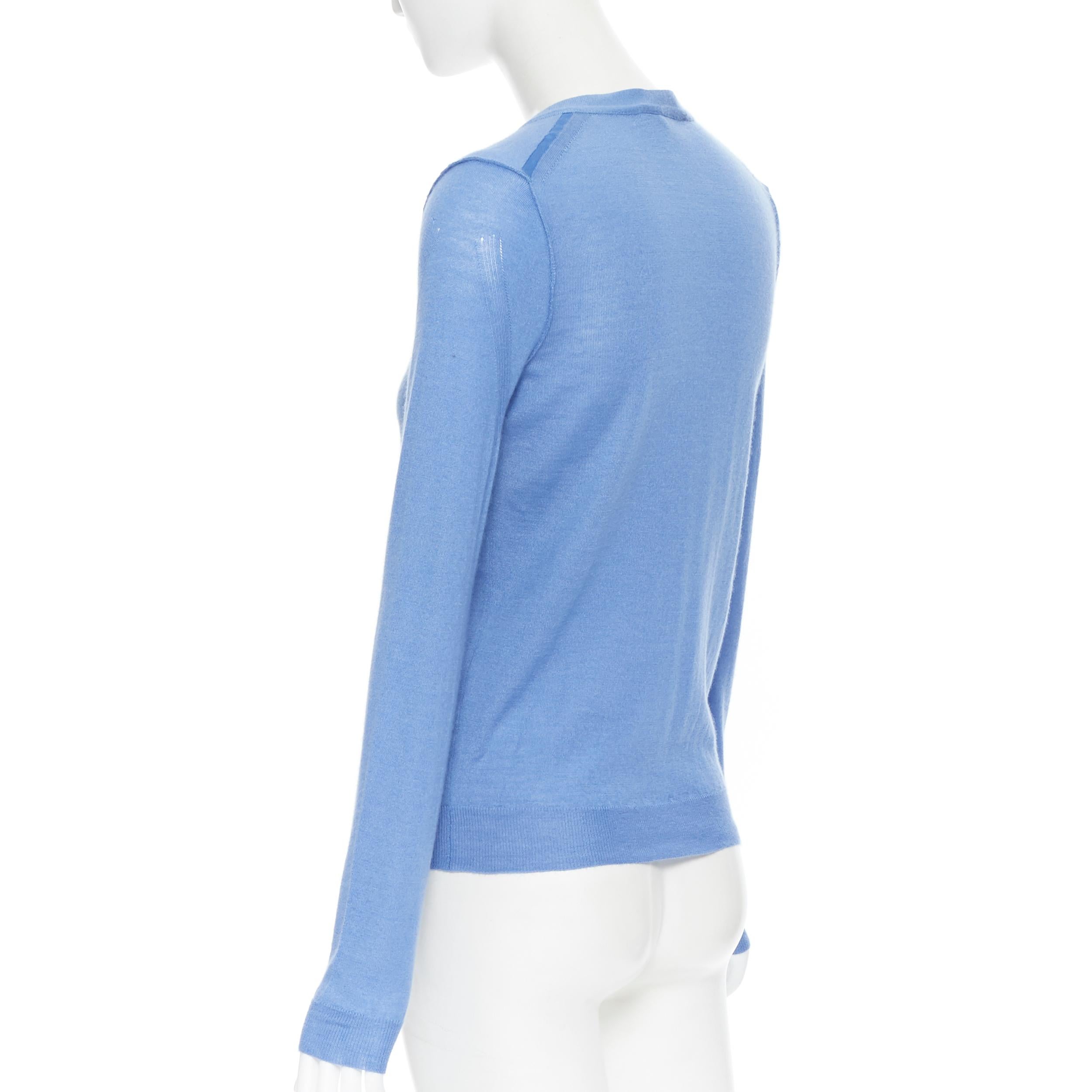 YVES SAINT LAURENT 2010 cashmere silk blue pocket logo knit V-neck cardigan XS 2